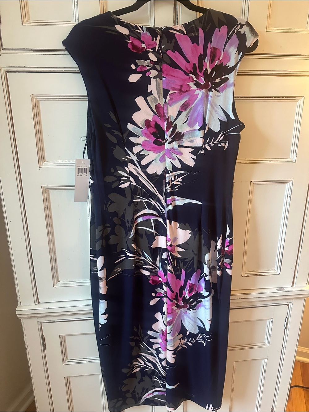 London Times Navy Midi Dress with Pink & White Floral Print - Picture 2 of 3